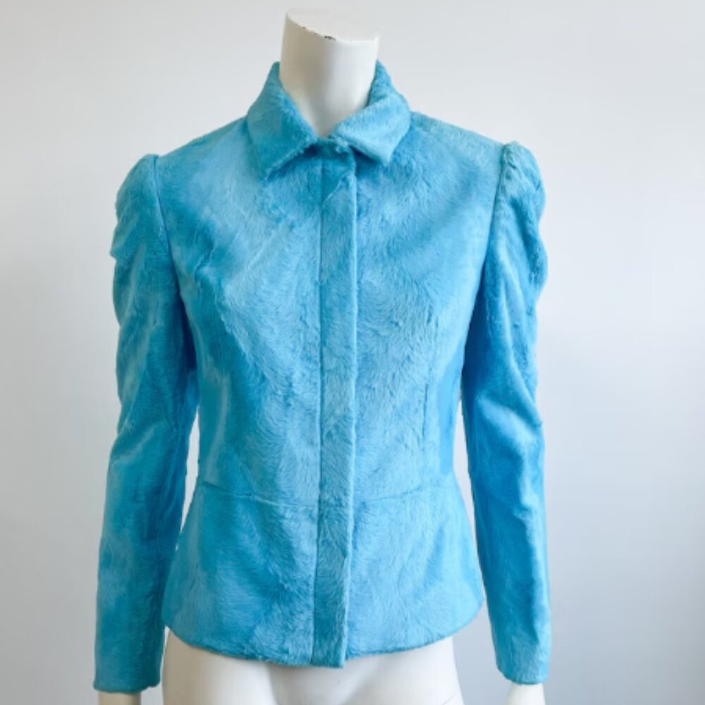 Versus Versace Fall 2000 Runway Rare Blue Faux Fur Jacket 28/42